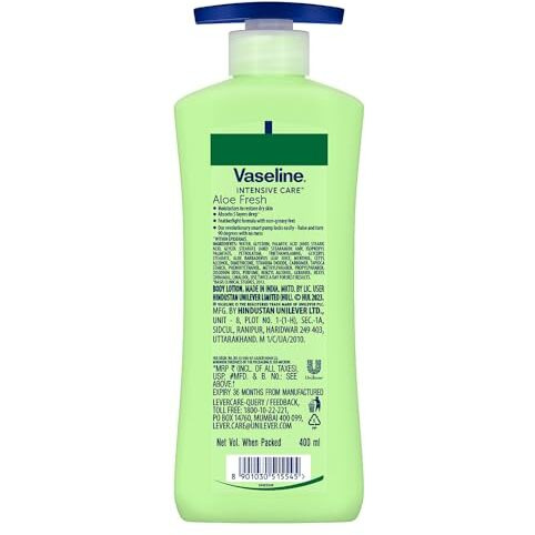 Vaseline Intensive Care, Aloe Fresh Hydrating Body Lotion, 400 Ml, For Fresh, Hydrated Skin, With 100% Pure Aloe Vera Extract, For Dry, Rough Skin, For Men & Women