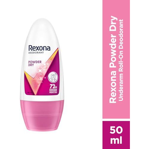 Rexona Powder Dry Underarm Roll On Deodorant For Women, Antiperspirant, Removes Odour, Keeps Skin Fresh & Clean, Alcohol Free, Skin Friendly, 50 Ml
