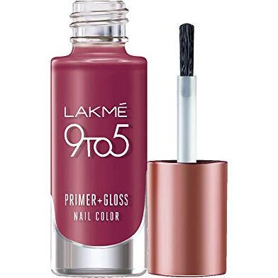 Lakm 9 To 5 Primer + Glossy Finish Nail Colour, Berry Business, 6 Ml