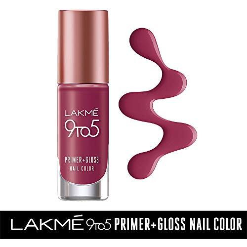 Lakm 9 To 5 Primer + Glossy Finish Nail Colour, Berry Business, 6 Ml