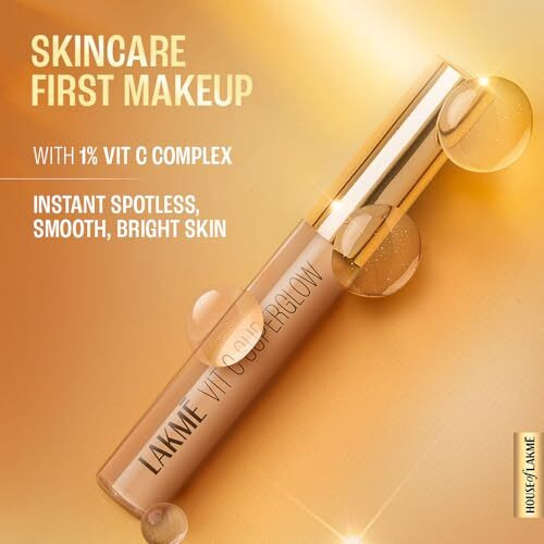 Lakm Makeup+Skincare Vit C Superglow Liquid Concealer Natural Full Coverage, 10 Ivory, 5.4Ml (All Skin Type)