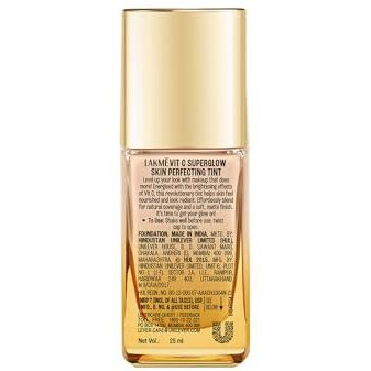Lakm Natural Makeup For All Skin Type+Skincare Vitc Superglow Skin Perfecting Liquid Medium Coverage Tint Cool Ivory C100 25Ml 1 Count