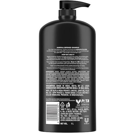 Tresemme Hair Fall Defence Shampoo 1 L, With Keratin For Hair Fall Control And Longer, Stronger Hair - Anti Hairfall For Damaged Hair, For Men & Women