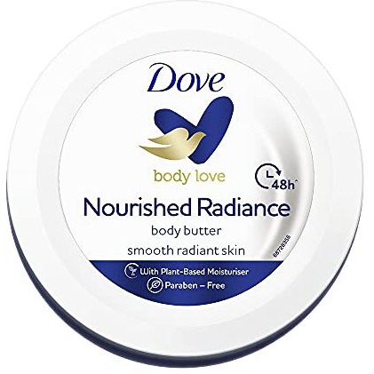 Dove Body Love Nourished Radiance Body Butter Paraben Free, 48Hrs Moisturisation With Plant Based Moisturiser Soft Radiant Skin 235G