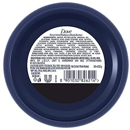 Dove Body Love Nourished Radiance Body Butter Paraben Free, 48Hrs Moisturisation With Plant Based Moisturiser Soft Radiant Skin 235G
