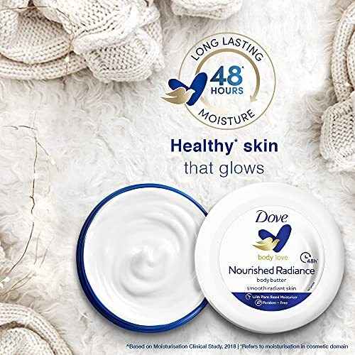 Dove Body Love Nourished Radiance Body Butter Paraben Free, 48Hrs Moisturisation With Plant Based Moisturiser Soft Radiant Skin 235G