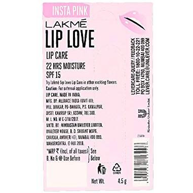 Lakm Lip Love Spf 15 Lip Balm For Soft, Smooth, And Moisturised Lips, 4.5Gm-Insta Pink,1 Count