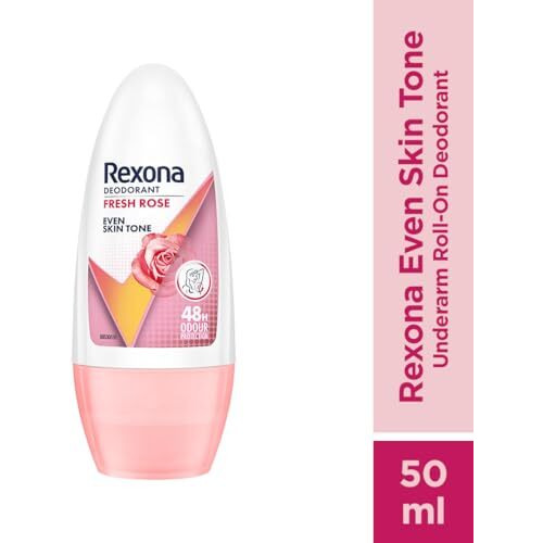 Rexona Fresh Rose Underarm Roll On Perfume For Women, Deodorant + Antiperspirant With Glycerine, Removes Odour, Even Skin Tone, Keeps Skin Fresh & Clean, Alcohol Free, 50 Ml