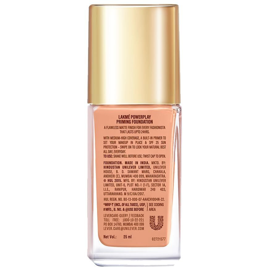 Lakm 9 To 5 Primer + Matte Perfect Cover Liquid Foundation, Full Coverage, Has A Built-In Primer For Poreless, Long Lasting Makeup, Cool Ivory, 25Ml, All Skin Type
