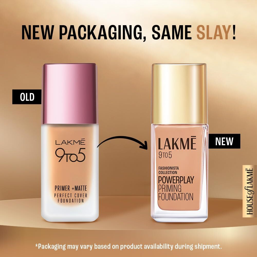 Lakm 9 To 5 Primer + Matte Perfect Cover Liquid Foundation, Full Coverage, Has A Built-In Primer For Poreless, Long Lasting Makeup, Cool Ivory, 25Ml, All Skin Type