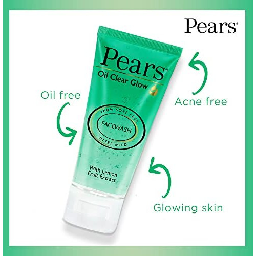 Pears Oil Clear Gentle Ultra Mild Daily Cleansing Facewash For Oil Free Matte Look, Ph Balanced, 100% Soap Free, Pure Lemon Flower Extract, 60G