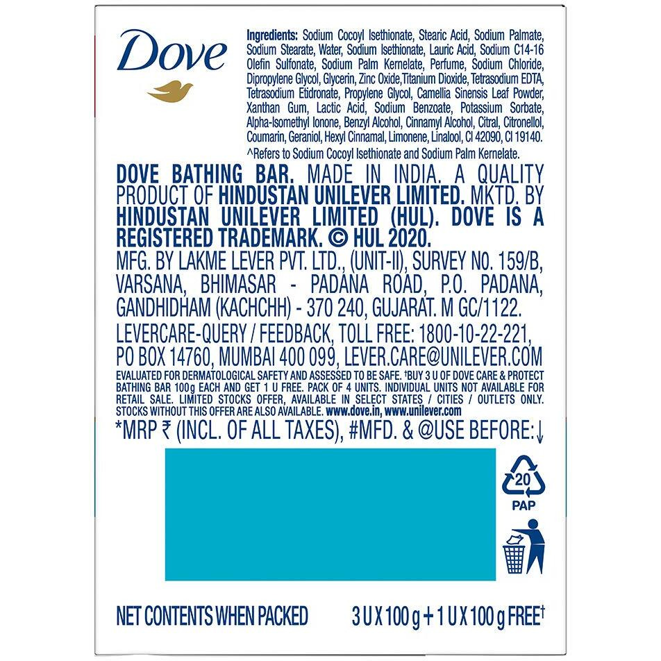 Dove Care & Protect Moisturising Cream Beauty Bathing Bar, 100 G (Buy 3 & Get 1 Free)