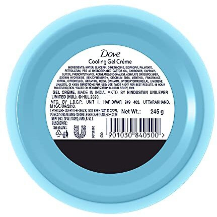 Dove Cooling Gel Crme (Cream), 48 Hrs Long Lasting Hydration, Lightweight, Oil Free Moisturizer For Smooth Skin, Paraben Free, 245 G