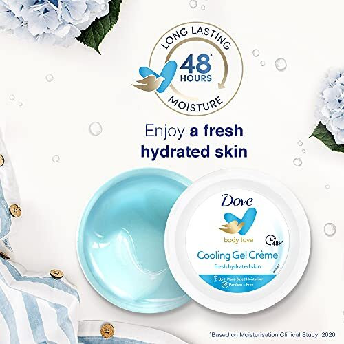 Dove Cooling Gel Crme (Cream), 48 Hrs Long Lasting Hydration, Lightweight, Oil Free Moisturizer For Smooth Skin, Paraben Free, 245 G