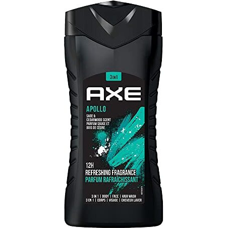 Axe Apollo 3 In 1 Body, Face & Hair Wash For Men, Long-Lasting Refreshing Sage & Cedarwood Fragrance For Up To 12Hrs, Natural Origin Ingredients, No Parabens, Dermatologically Tested, 250Ml
