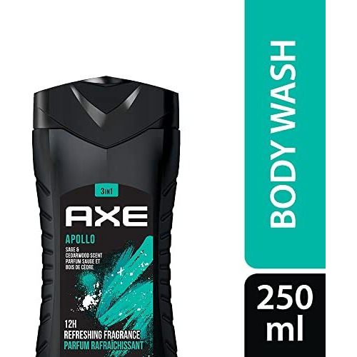 Axe Apollo 3 In 1 Body, Face & Hair Wash For Men, Long-Lasting Refreshing Sage & Cedarwood Fragrance For Up To 12Hrs, Natural Origin Ingredients, No Parabens, Dermatologically Tested, 250Ml