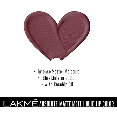 Lakm Absolute Matte Melt Liquid Lip Color, Velvety Matte Finish, Longlasting For Up To 16 Hours, Transfer Proof, With Rosehip Oil, Liquid Lipstick - Mulberry Feast