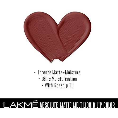 Lakm Absolute Matte Melt Liquid Lip Color, Velvety Matte Finish, Longlasting For Up To 16 Hours, Transfer Proof, With Rosehip Oil, Liquid Lipstick - Mocha Shot