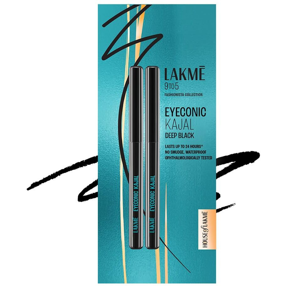 Lakm Eyeconic Black Kajal 0.35 G (Combo Pack Of 2) Matte Kohl Liner In A Twist Up Pencil - Waterproof, Smudge Proof & Long Lasting Eye Makeup