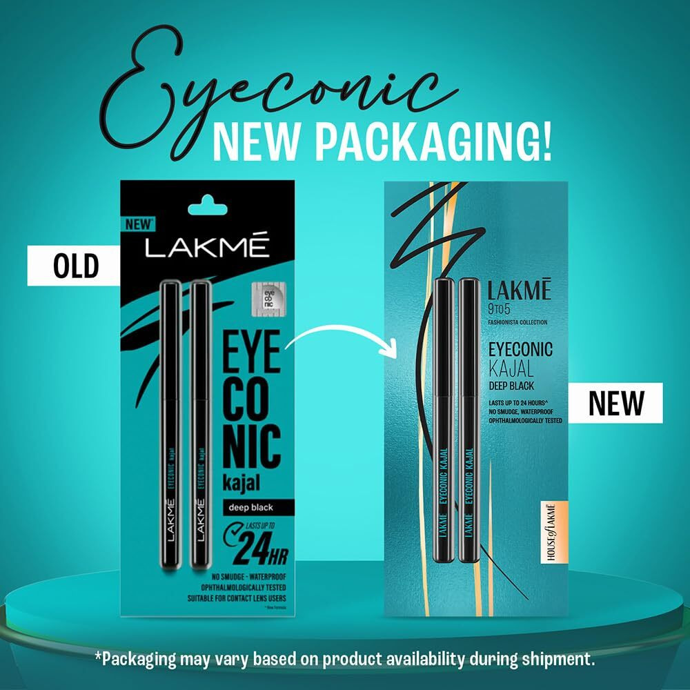 Lakm Eyeconic Black Kajal 0.35 G (Combo Pack Of 2) Matte Kohl Liner In A Twist Up Pencil - Waterproof, Smudge Proof & Long Lasting Eye Makeup