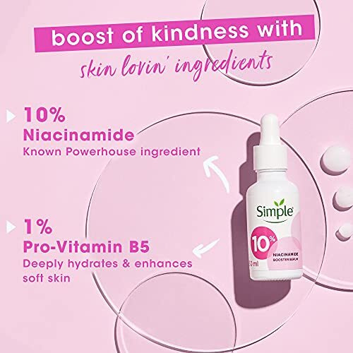 Simple Booster Serum 10% Niacinamide Provides Even Skin Tone & Hydration, Light Weight, Paraben Free, No Perfume, No Alcohol, Biodegradable, 30 Ml