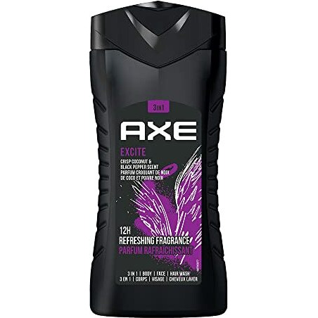 Axe Excite 3 In 1 Body, Face & Hair Wash For Men, Long-Lasting Refreshing Crisp Coconut & Black Pepper Fragrance For Upto 12Hrs, Natural Origin Ingredients, Removes Odor & Bacteria, No Paraben, 250Ml