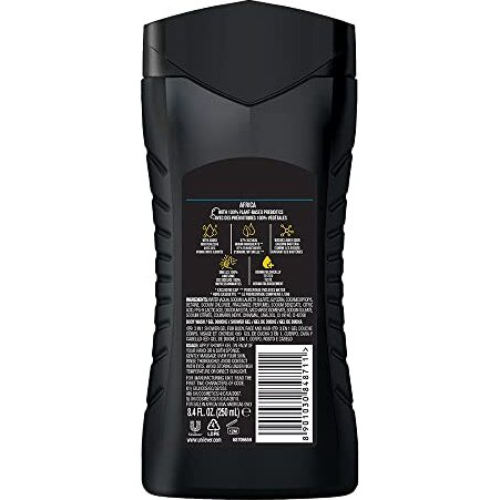Axe Africa 3 In 1 Body, Face & Hair Wash For Men, Long-Lasting Refreshing Mandarin & Sandalwood Fragrance For Up To 12Hrs, Natural Ingredients, No Parabens, Dermatologically Tested, 250Ml