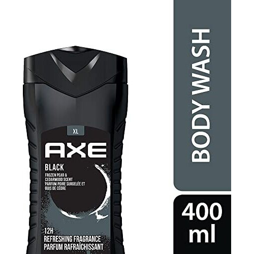 Axe Black 3 In 1 Body, Face & Hair Wash For Men, Long-Lasting Refreshing Frozen Pear Dermatologically Tested, 400Ml