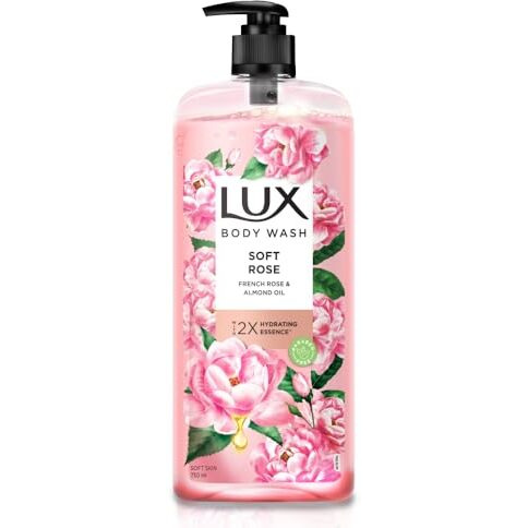 Lux Body Wash Soft Skin French Rose & Almond Oil Super Saver Xl Pump Bottle With Long Lasting Fragrance, Glycerine, Paraben Free, Extra Foam, 750 Ml