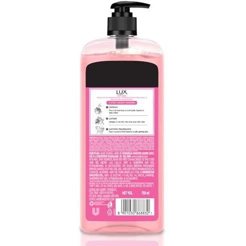 Lux Body Wash Soft Skin French Rose & Almond Oil Super Saver Xl Pump Bottle With Long Lasting Fragrance, Glycerine, Paraben Free, Extra Foam, 750 Ml