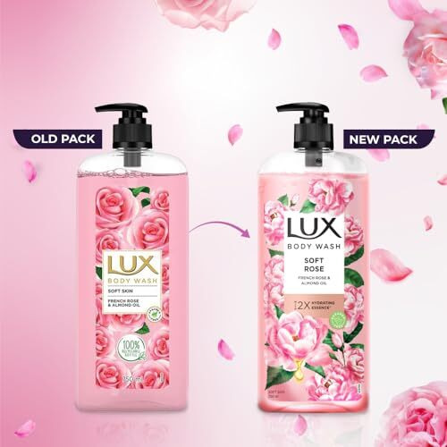 Lux Body Wash Soft Skin French Rose & Almond Oil Super Saver Xl Pump Bottle With Long Lasting Fragrance, Glycerine, Paraben Free, Extra Foam, 750 Ml