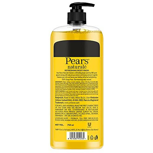 Pears Naturale Refreshing Vitamin C Body Wash With Natural Yuzu Lemon, Vitamin C & Honey Extract | For Refreshed & Radiant Skin| 750 Ml