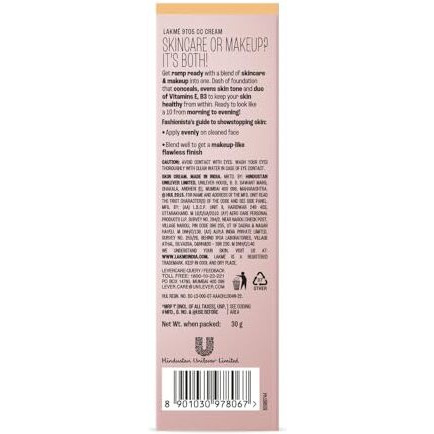 Lakm Cc Cream With Spf30 Pa++ - Caramel |Enriched With 3% Niacinamide | Conceals Dark Spots| Brightens Skin |Lightweight Moisturizer + Foundation 30G