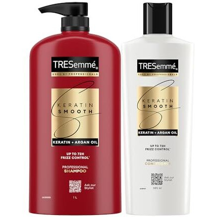 Tresemme Keratin Smooth Shampoo 1 L & Conditioner 335 Ml, With Keratin & Argan Oil For Straight, Shiny Hair - Nourishes Dry Hair & Controls Frizz, For Men & Women