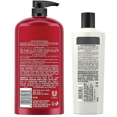 Tresemme Keratin Smooth Shampoo 1 L & Conditioner 335 Ml, With Keratin & Argan Oil For Straight, Shiny Hair - Nourishes Dry Hair & Controls Frizz, For Men & Women