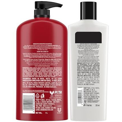 Tresemme Keratin Smooth Shampoo 1 L & Conditioner 335 Ml, With Keratin & Argan Oil For Straight, Shiny Hair - Nourishes Dry Hair & Controls Frizz, For Men & Women