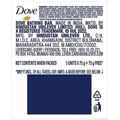 Dove Fresh Beauty Bar (Pack Of 6) 75G Each For Hydrated Skin With Cucumber & Green Tea Leaves Scent