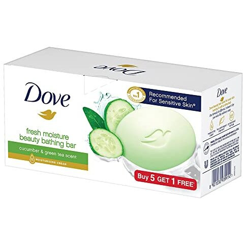 Dove Fresh Beauty Bar (Pack Of 6) 75G Each For Hydrated Skin With Cucumber & Green Tea Leaves Scent
