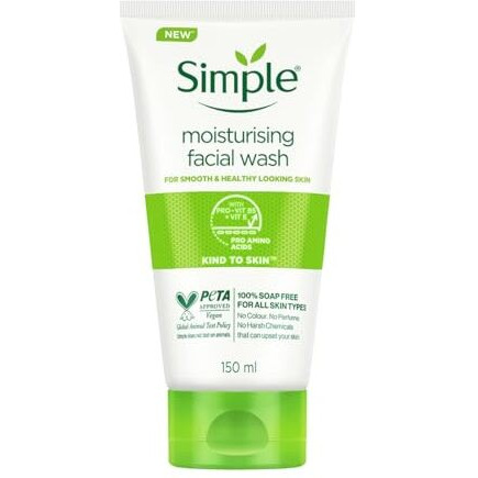 Simple Kind To Skin Moisturising Facial Wash 150 Ml For Normal To Dry Skin | 100% Soap-Free Gentle Cleanser For Women & Men