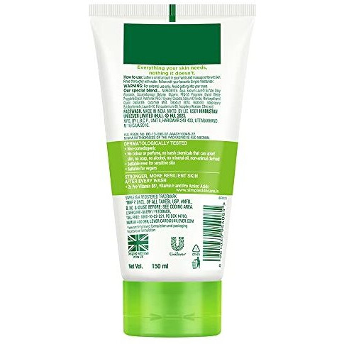 Simple Kind To Skin Moisturising Facial Wash 150 Ml For Normal To Dry Skin | 100% Soap-Free Gentle Cleanser For Women & Men