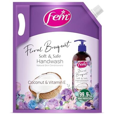 Dabur Fem Floral Bouquet Soft & Safe Handwash - 1500 Ml | Enriched With Goodness Of Coconut Milk & Vitamin E | Long Lasting Fragrance