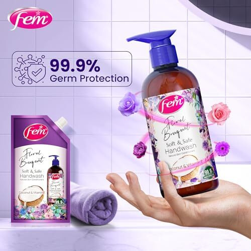 Dabur Fem Floral Bouquet Soft & Safe Handwash - 1500 Ml | Enriched With Goodness Of Coconut Milk & Vitamin E | Long Lasting Fragrance