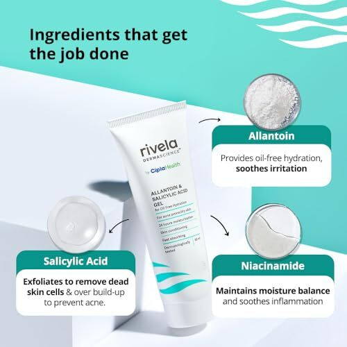 Rivela Dermascience 24 Hours Oil Free Gel Moisturizer By Cipla | Lightweight, Skin Conditioning Properties | Allantoin And Salicylic Acid | For Acne Prone/Dry Skin | 50 Ml | Pack Of 1