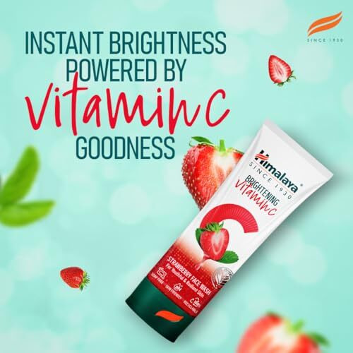Himalaya Brightening Vitamin C Strawberry Face Wash | Brightening Face Cleanser | Remove Dull Skin | 50Ml