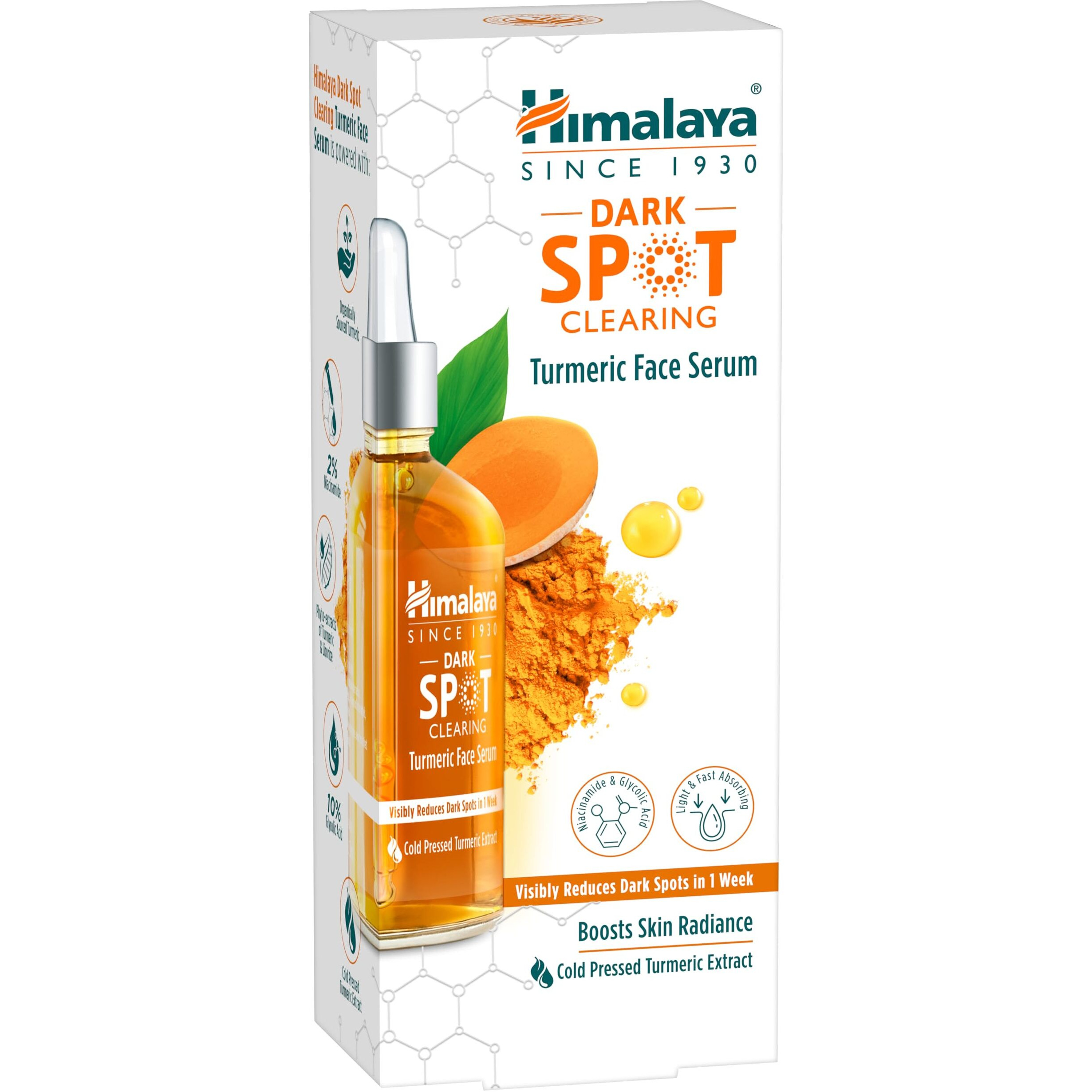 Himalaya Wellness Company Himalaya Dark Spot Clearing Turmeric Face Serum Organically Sourced Turmeric Reduce Dark Spots In 7 Days 10% Glycolic Acid & 2% Niacinamide 30Ml
