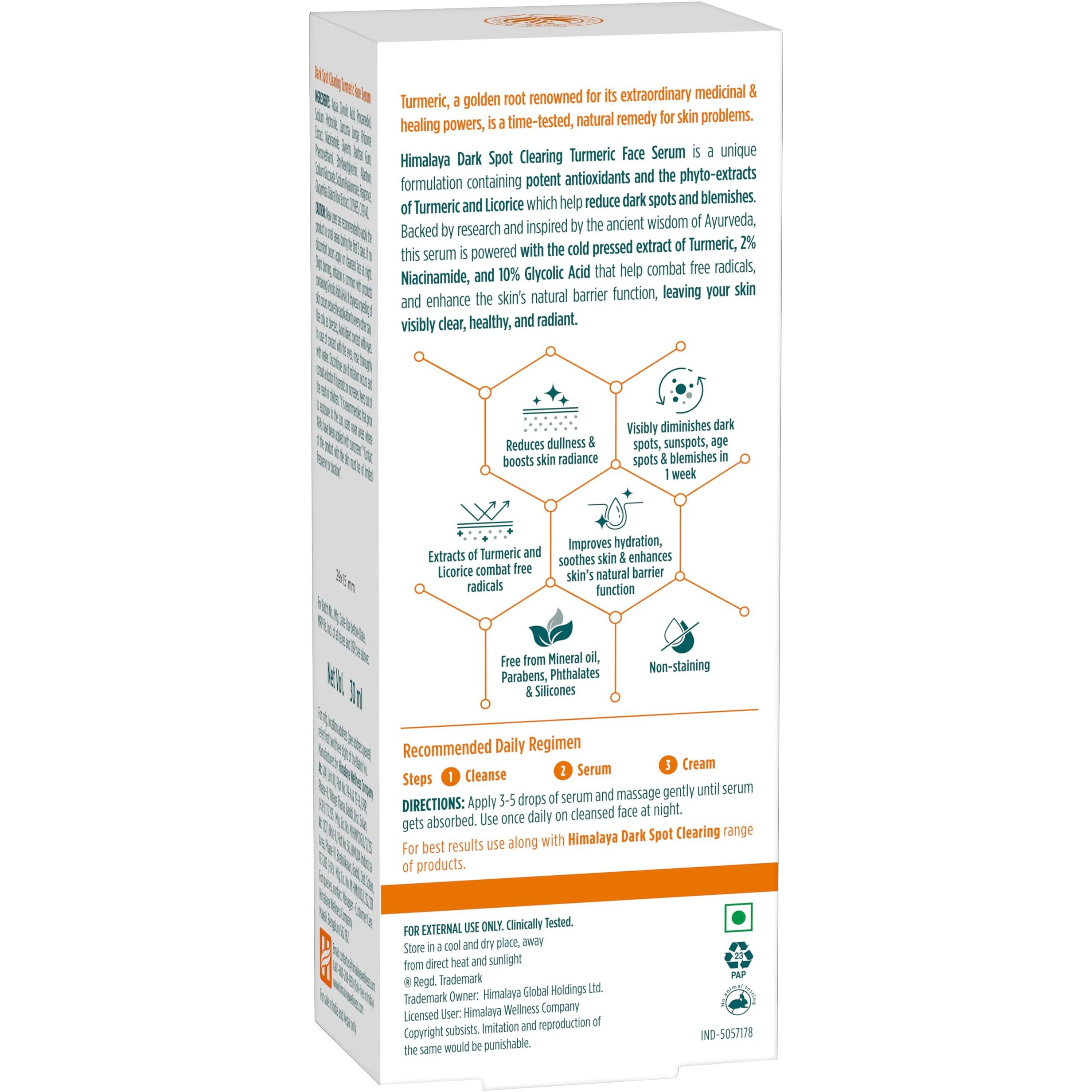 Himalaya Wellness Company Himalaya Dark Spot Clearing Turmeric Face Serum Organically Sourced Turmeric Reduce Dark Spots In 7 Days 10% Glycolic Acid & 2% Niacinamide 30Ml