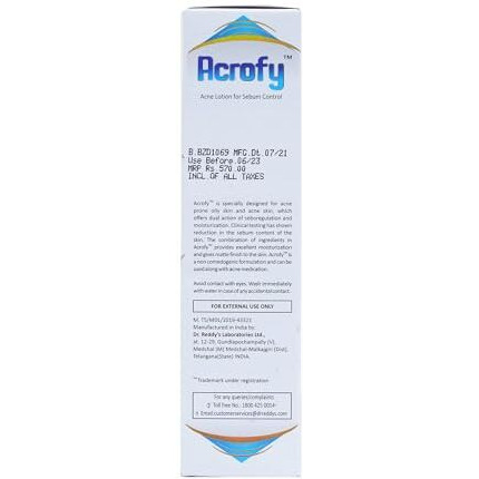 Acrofy, Moisturizer For Acne-Prone Skin, Sebum Control Formula, Helps Reduce Acne Redness, Oil-Free, Matte Effect, 24 Hours Moisturization, 50G