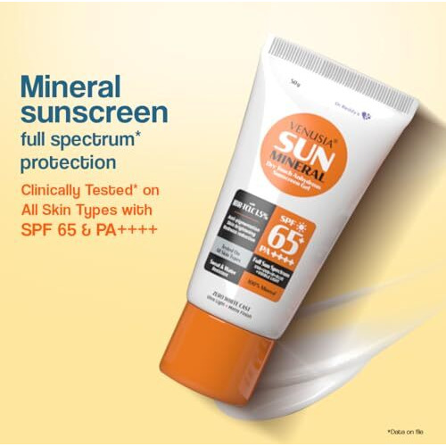 Dr. Reddy's Mineral Sunscreen Spf 65 | Full Spectrum Protection - Uva, Uvb, Blue Light, Visible Light | Dermatologist Recommended | For Anti-Pigmentation | Sun Damage Repair | Suitable For All Skin Types | 50G