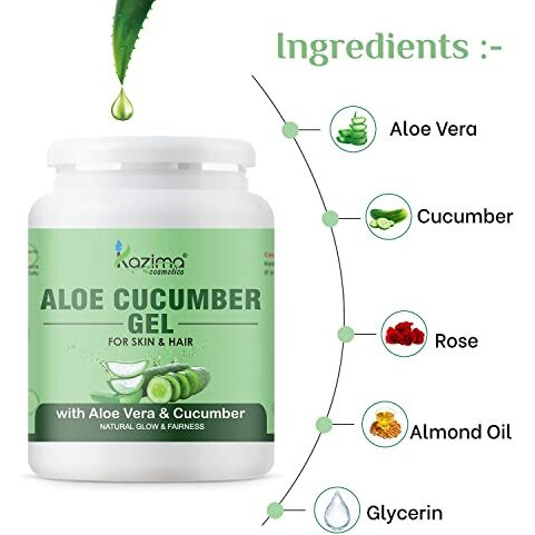 Kazima Aloe Cucumber Gel With Pure Aloe Vera & Cucumber For Face, Skin & Hair - Exfoliate Skin, Reduces Acne Scars, Wrinkles, Sunburn, Dark Circles & Moisturizes Skin (1Kg)