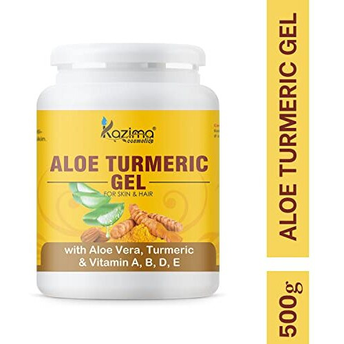 Kazima Aloe Turmeric Gel With Pure Aloe Vera, Turmeric & Vitamin A, B, D, E For Face, Skin & Hair - Moisturizing, Skin Brightening, Acne Scars, Wrinkles, Sunburn & Dark Circles (500 Gram)